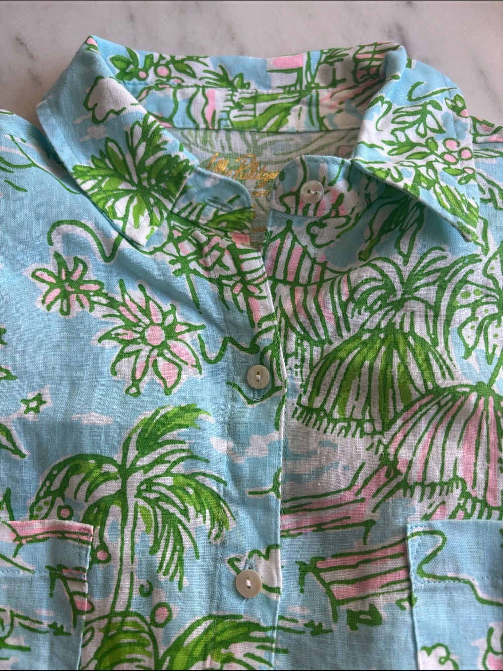 Lilly Pulitzer Sea View Linen Button Down Shirt XXS